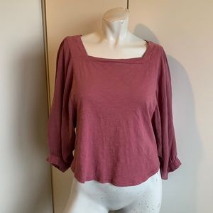 Akemi + Kin 3/4 balloon sleeve mauve crop top